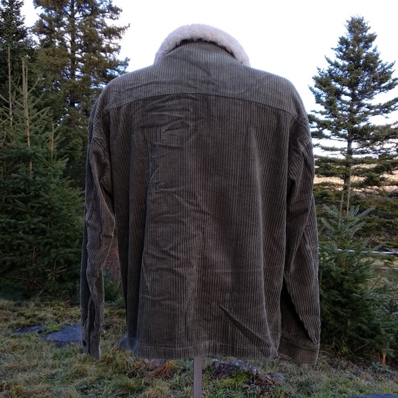 White Crow | Size Small 70's Inspired 100% Cotton Olive Corduroy Sherpa Jacket - Picture 6 of 10